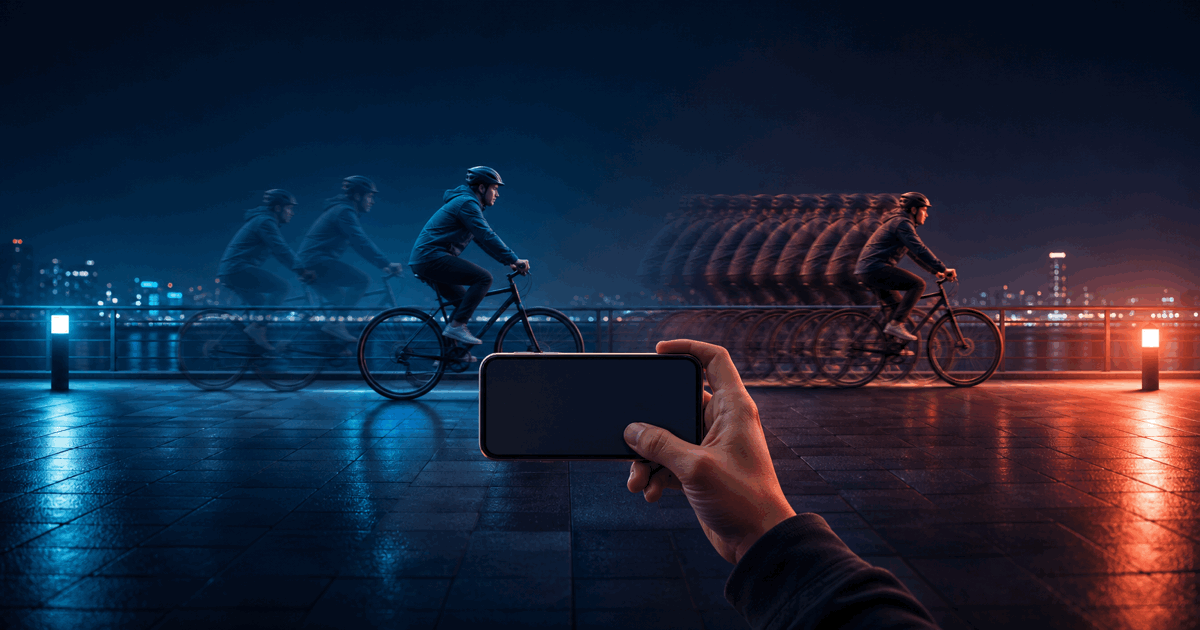 An IRL creator holds a phone beside two flowing frame sequences that compare steady 30 FPS with faster 60 FPS motion