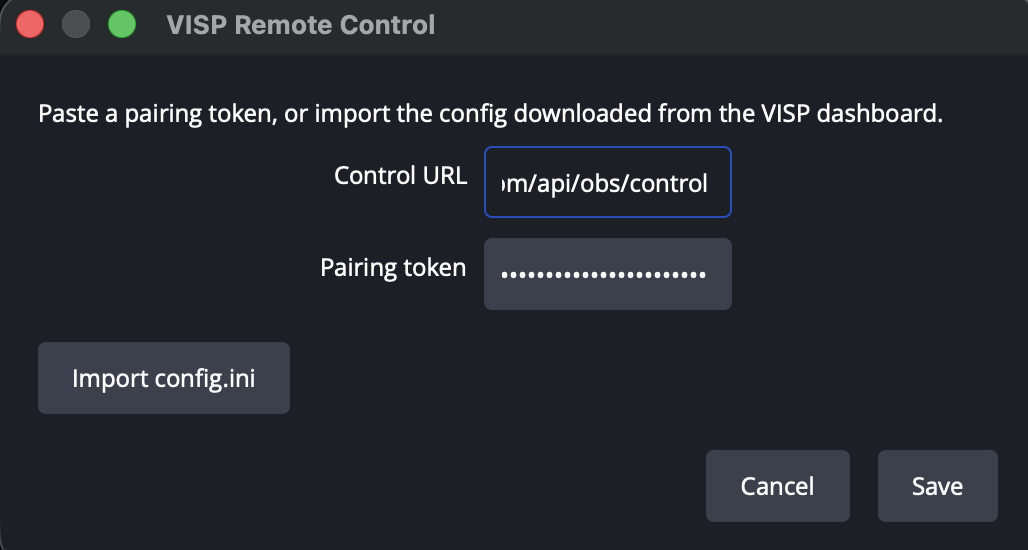 VISP tools window available inside OBS